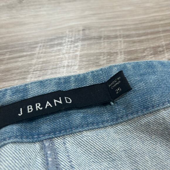 J Brand Polka Dot Mesh Hem Denim Skirt Raw Edge Contrast Panel 25 - Picture 5 of 6